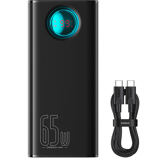 Külső akkumulátor Baseus Amblight Digitális Kijelző, 26800mAh, 65W, QC + PD, 1 x USB-C - 4 x USB-A, Fekete P10022402113-00