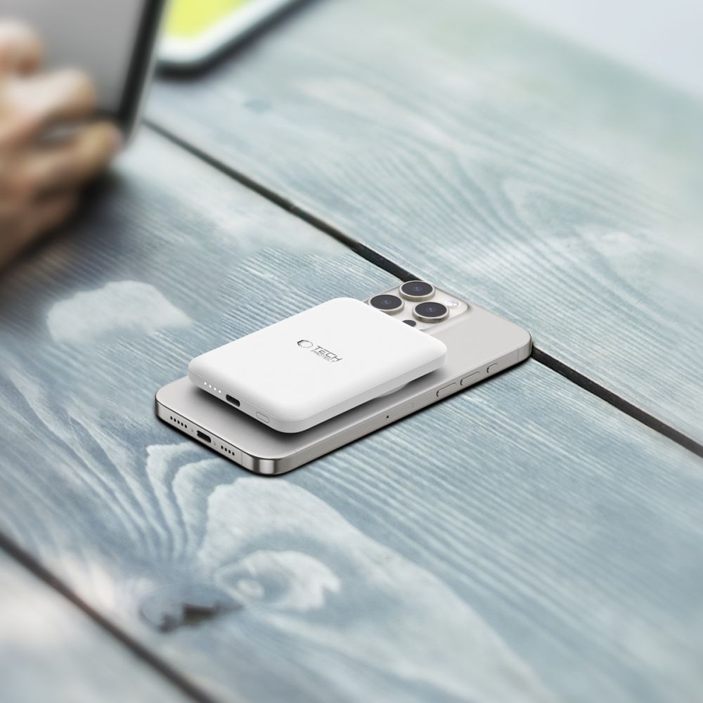 Tech-Protect PB10 LifeMag vezeték nélküli külső akkumulátor, 5000mAh, 15W, PD + FQI, 1 x QI - 1 x USB-C, fehér