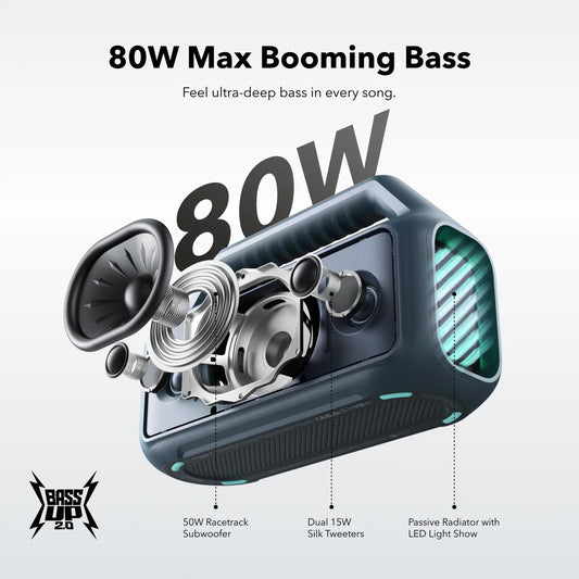 Hordozható Bluetooth hangszóró Anker SoundCore Boom 2, 80W, RGB, vízálló, kék A3138031 