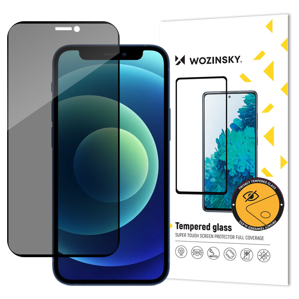 WZK AntiSpy adatvédelmi képernyővédő Apple iPhone 12 / 12 Pro, árnyékolt üveg, teljes ragasztóval