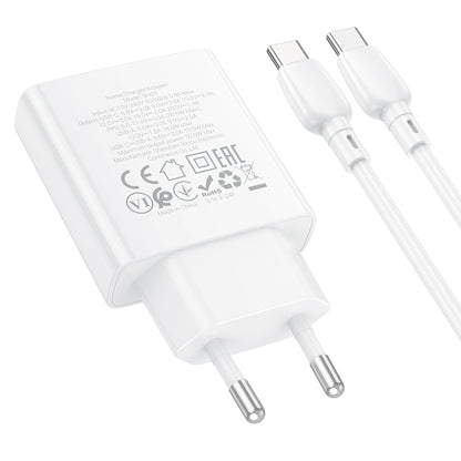 Hálózati töltő USB-C kábellel Borofone BN25 Wish, 30W, 3A, 1 x USB-A - 1 x USB-C, Fehér 